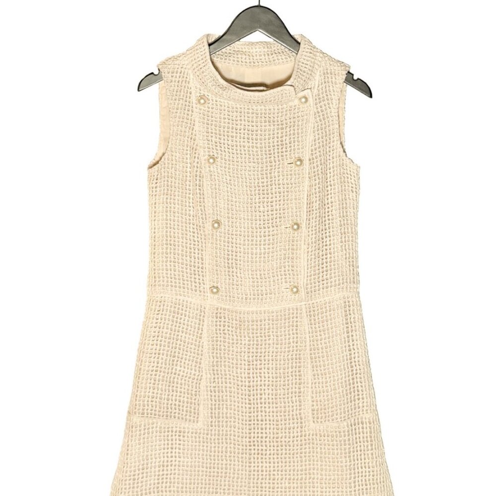 Chanel SS13 Ivory Open Knit Double Breasted Silk Sleeveless Dress